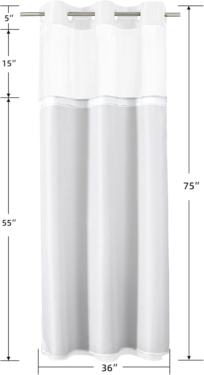 Colorful Star Small Stall Waffle Weave Shower Curtains, 256GSM Heavy Duty Shower Curtain with Snap in Fabric Liner, Hotel Style No Hook Waterproof Bathroom Curtain Set, 36 x 75 Inch, White