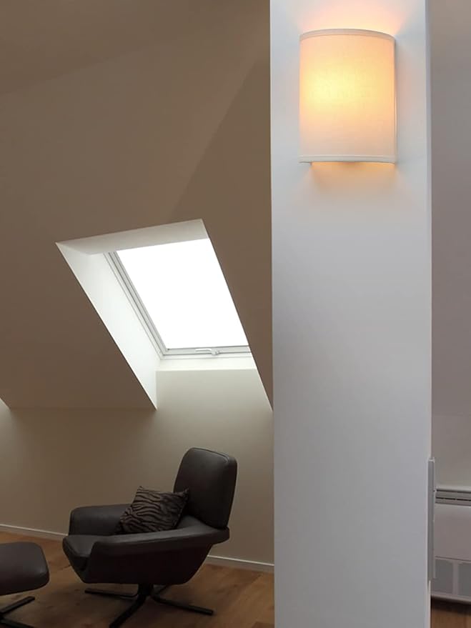 Wall Sconce Lighting White Fabric Decor, Industrial Vintage Night Light Wall Lamp Fixture with Cloth Lampshade for Bedroom Living Room Hallway Corridor