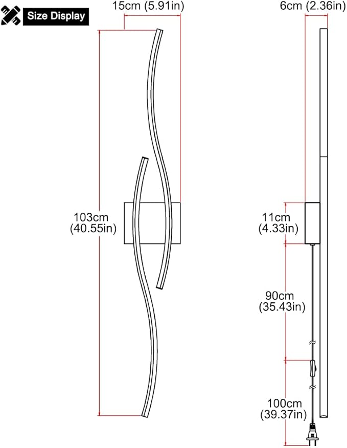 Modern Plug in Wall Sconces Set of Two, RC Dimmable LED Plug in Wall Light, Black Sconce Wall Lighting for Living Room, Hallway, Bedroom