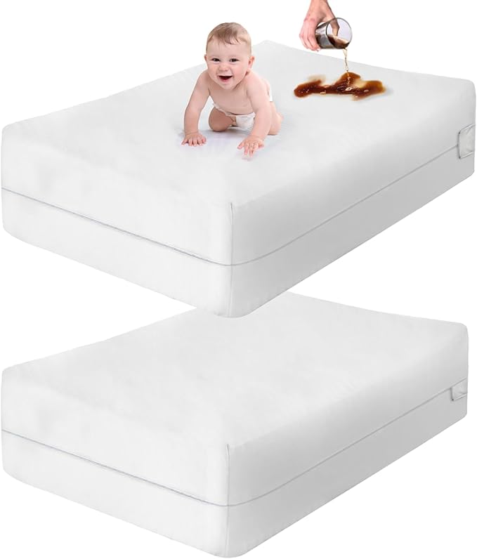 2 Pack Mini Crib Mattress Protector Waterproof Zippered Encasement Cover for Baby, Toddler (Mini Crib Size - 24x38x6)