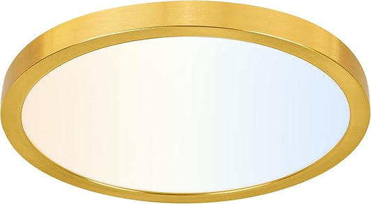hykolity 12 Inch Selectable CCT LED Round Flat Panel Light, 24W 3000K/4000K/5000K, Edge-Lit Flush Mount Ceiling Light Fixture for Kitchen, Bedroom, Laundry and Closet Room，Gold