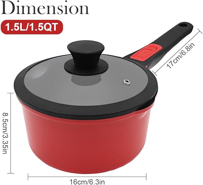 Nonstick Saucepan with Lid, 1.5 Quart Small Sauce Pan Milk Pot with Detachable Handle, Nonstick Sauce Pot Compatible for All Stoves, Oven Safe