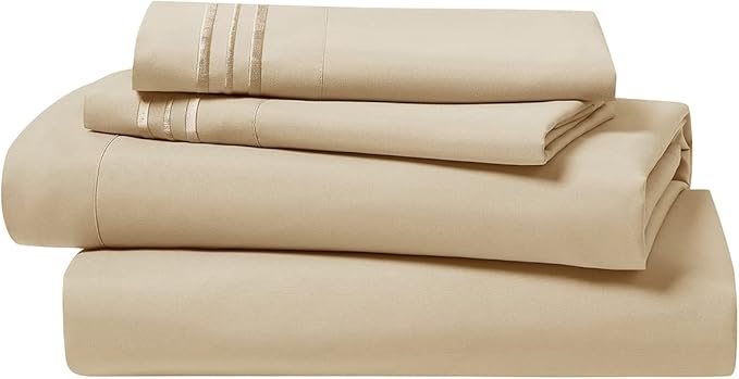 Clara Clark Bed Sheets, Premier 1800 Series 4 Piece Bed Sheet Set, Deep Pocket, Wrinkle, Fade, Stain Resistant, Luxury Soft Bedding Sheets & Pillowcases, California King, Beige Cream