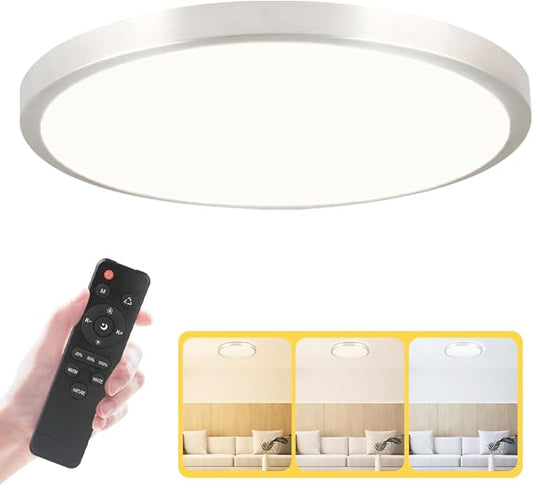 LED Flush Mount 13 Inch Ceiling Lights Fixture with Remote Control,Ceiling Lights Round,Dimmable 24W 2500LM 3000K-6500K Light Color Adjustable, Modern Ceiling Lamp for Kitchen Bedroom