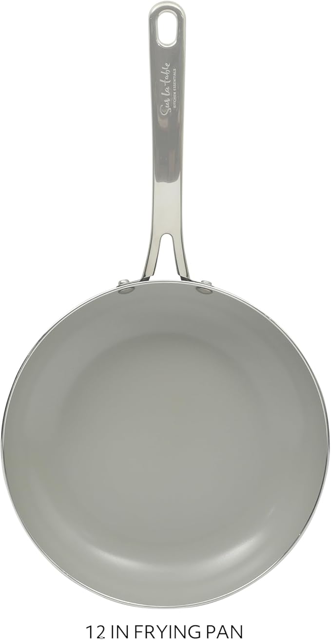Sur La Table Kitchen Essentials Potluck Porch 12 Inch Deep Frying Pan Skillet Aluminum PFA Free Ceramic Cookware Chef's Pan, Omelet Pan - Induction - Black