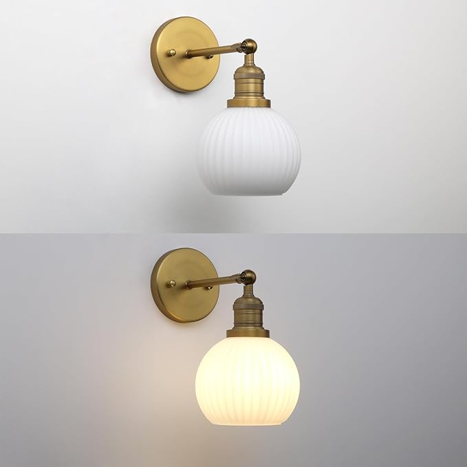 Vintage Wall Sconce 1-Light with Milk White Glass Globe Shade, Hardwired Modern Indoor Wall Mounted Lamp Fixture for Farmhouse Living Room Bedroom Bathroom