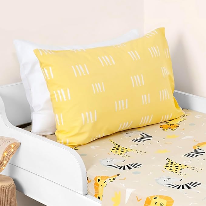 Salt Earth 100% Cotton 210TC Kids Bedsheet, Twin Sheets Set, Toddler Bed, 3 Piece Bedding Set Including Flat Sheet, Fitted Sheet & Pillowcase, Themed Cute Sheets Kids Bed (Summerland/Yellow Pillow)