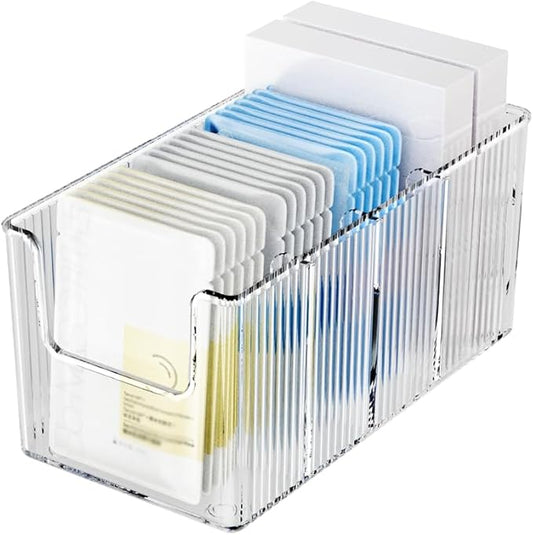 Extra Thick Acrylic Makeup Organizer with Removable Dividers - Waterproof Bathroom Storage for Sheet Masks/Essences/Cosmetics, Clear Visible Design, Space-Saving Vanity Organizer