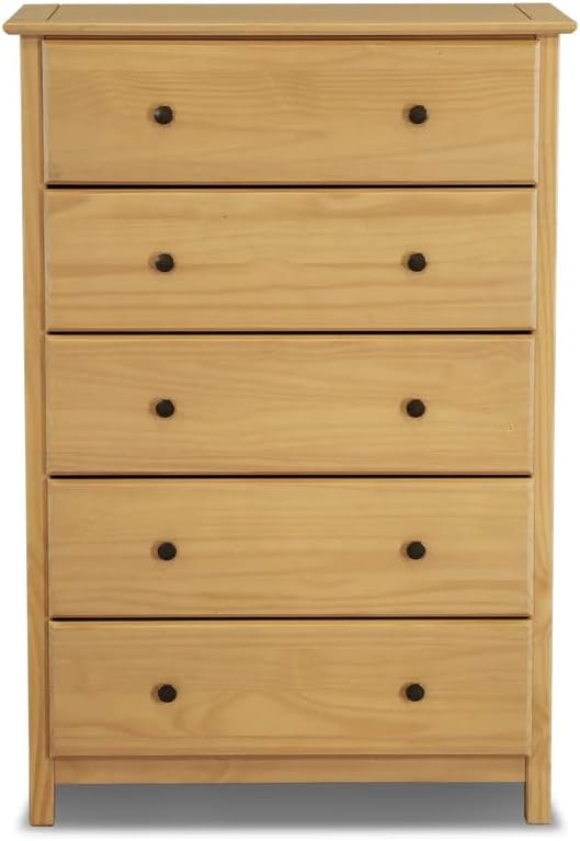 Grain Wood Furniture Shaker 5-Drawer Chest, Solid Wood with Natural Finish