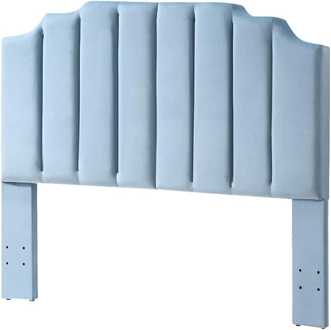 24KF Seaglass Velvet Tufted Queen Upholstered Headboard, Modern Vertical Channel Design California Queen/Full Headboard with Stepped Silhouette Top Edge, Seaglass