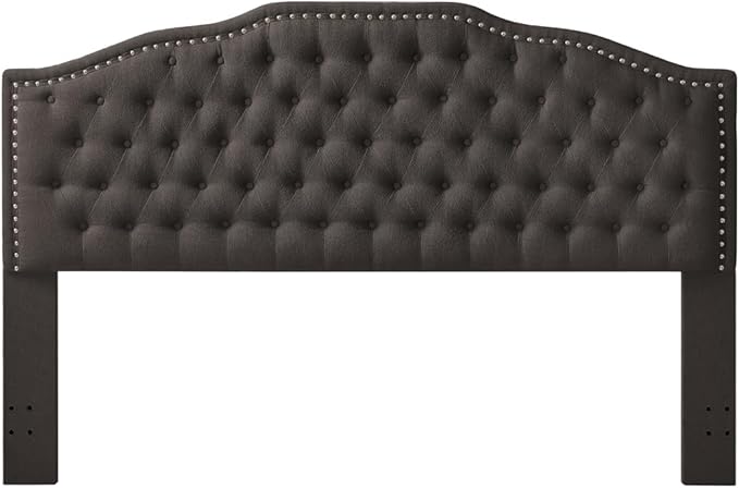 24KF Upholstered Button Tufted King Size Headboard with Nailhead Trim, Elegant Boucle Fabric California King headboard, 6031-K-Boucle-Dark Gray