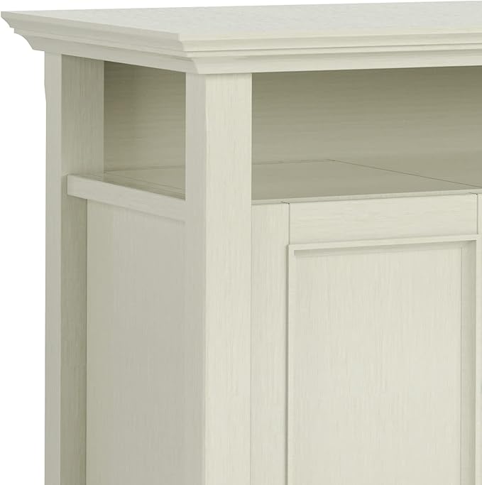 SIMPLIHOME Amherst 54-inch Wide Solid Wood TV Stand in Antique White, Transitional-Style Media Console for Living Room with Adjustable Shelves and Cable Management