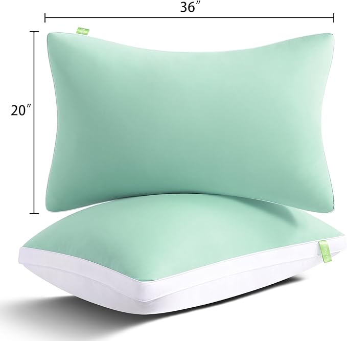 Pillows King Size Set of 2 Soft, Luxury Hotel Down Alternative Cool Bed Pillow 2 Pack for Side Back Stomach Sleepers, Gusseted Supportive, Machine Washable, Cooling Green, 20" x 34"