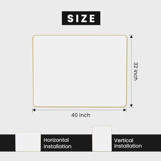 Gold Bathroom Mirror, 40x32 Inch Brushed Gold Metal Frame Mirror for Wall, Rounded Rectangle Bathroom Vanity Mirror, Tempered Glass, Anti-Rust, Horizontal/Vertical