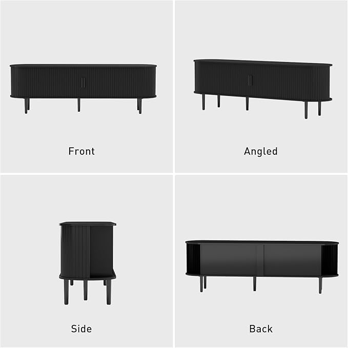 Bonzy Home Mid Century Modern TV Stand, Fluted Entertainment Center with Storage, Long Media Console TV Table for 65" 70" 75" TV, Black