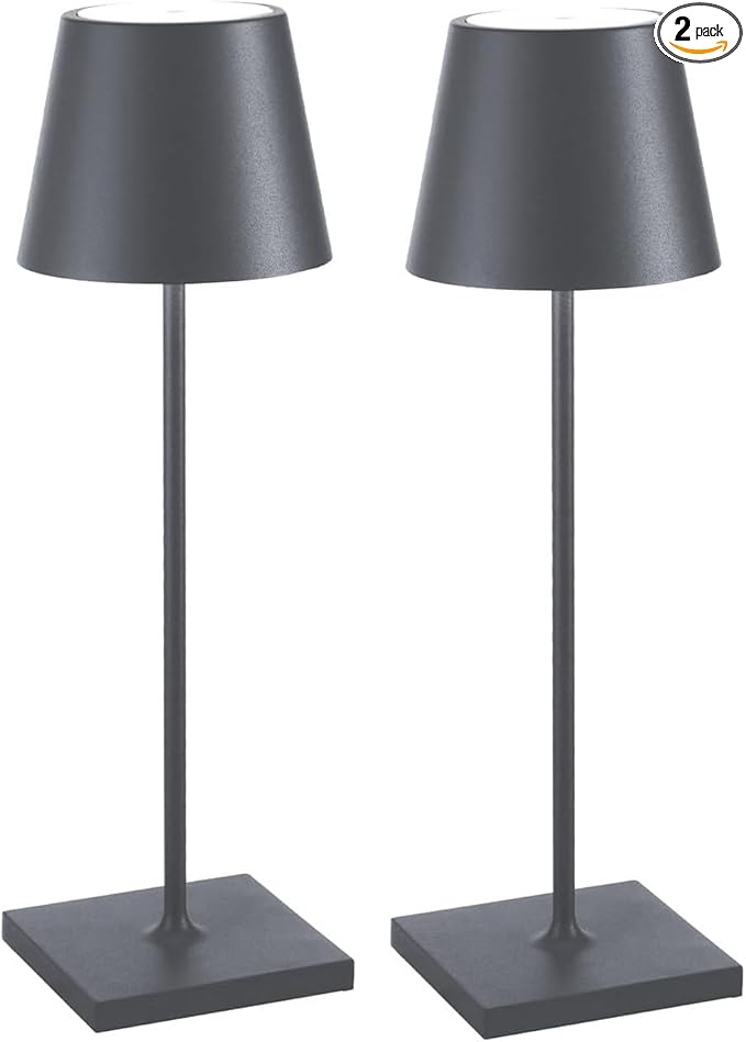 2 Pack Cordless Table Lamps, 3 Colors Stepless Dimming, 5000mAh Rechargeable Battery LED Desk Lamp for Bedroom/Couple Dinner/Desk/Cafe/Dining Room/Terrace