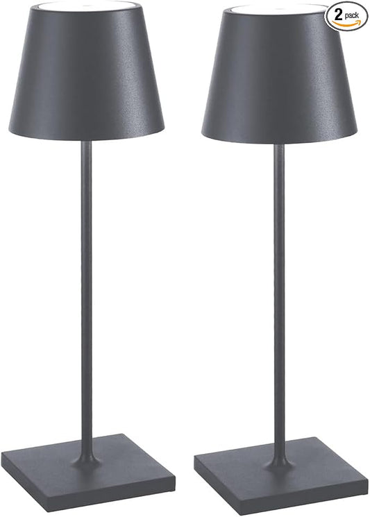 2 Pack Cordless Table Lamps, 3 Colors Stepless Dimming, 5000mAh Rechargeable Battery LED Desk Lamp for Bedroom/Couple Dinner/Desk/Cafe/Dining Room/Terrace