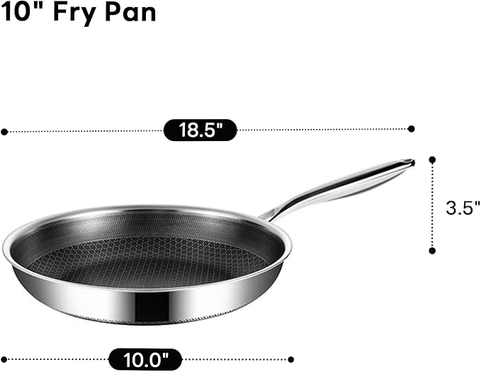 10-Inch Non Stick Frying Pans, Stainless Steel Skillet with Honey Design, Non Toxic Frying Pan with Cool-Touch Handle, Dishwasher Safe, Easy Use in the Kitchen