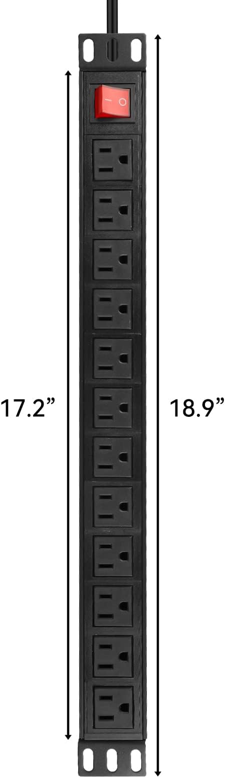 BTU Power Surge Protector Rack-Mount PDU, 12 Outlet Power Strip with Switch, Metal Mountable Heavy Duty for Server Racks, Garage Shop, Industrial Commercial (Black 6FT)
