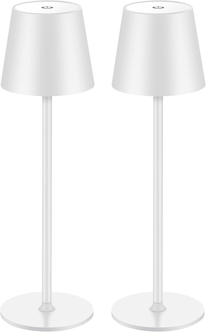 BGFHome 2Pack Cordless Table Lamp LED Desk Lamp,5000mAh Rechargeable Touch Night Light Wireless Minimalist Design for Couple Dinner/Restaurant/Bedroom/Bars/Outdoor Party/Camping/Coffee Shop（White