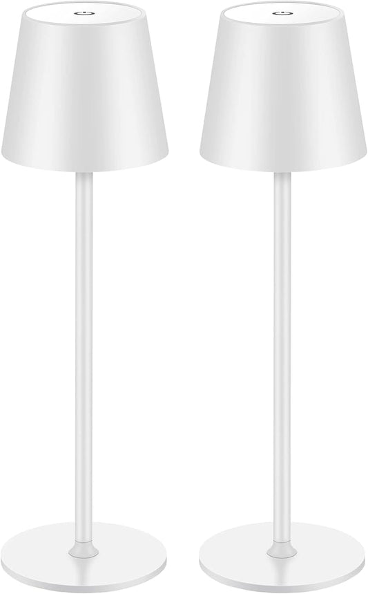 BGFHome 2Pack Cordless Table Lamp LED Desk Lamp,5000mAh Rechargeable Touch Night Light Wireless Minimalist Design for Couple Dinner/Restaurant/Bedroom/Bars/Outdoor Party/Camping/Coffee Shop（White