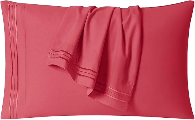 Clara Clark Bed Sheets, Premier 1800 Series 4 Piece Bed Sheet Set, Deep Pocket, Wrinkle, Fade, Stain Resistant, Luxury Soft Bedding Sheets & Pillowcases, California King, Coral Pink