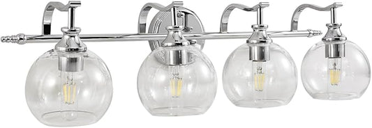 ANDY STAR 4-Light Bathroom Vanity Light, Chrome Wall Sconce, Anti-Rust Metal Bathroom Light with Hight-Quality Clear Glass, Bath Wall Lamp for Mirror, Kitchen, Living Room, Bedroom, Hallway, 30.5"