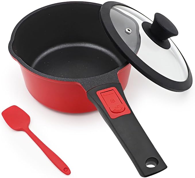 Nonstick Saucepan with Lid, 1.5 Quart Small Sauce Pan Milk Pot with Detachable Handle, Nonstick Sauce Pot Compatible for All Stoves, Oven Safe