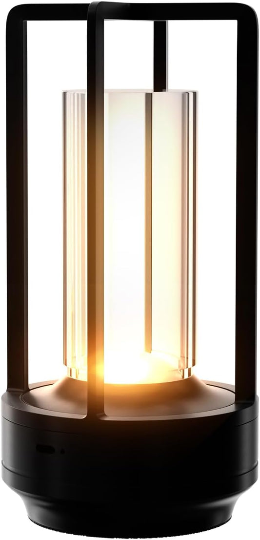 Table Lamp, Portable Cordless Rechargeable LED Lamp, 3-Colour Dimming Metal Bedside Lamp, Small Desk Lamp for Bedroom and Outdoor Use, Ideal for Restaurants, Bars, Coffee Shops and Camping