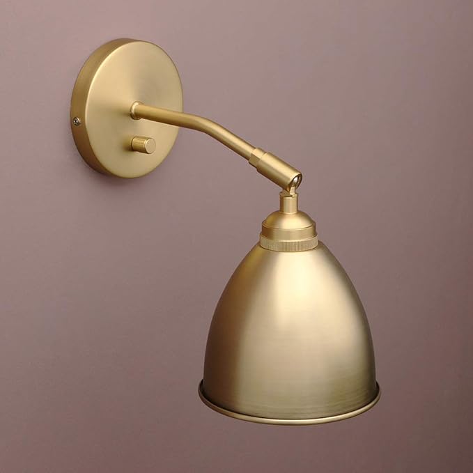 Yosoan Vintage Wall Sconce Bookcase Light, 1-Light Dimmable On Off Switch Hardwired Industrial Mount Metal Fixture Lighting Lamp with 6.1" Oval Antique Metal Shade in-Build Gold Reading Light for Bed