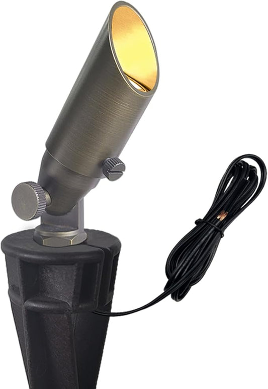 COLOER Mini Size Die-cast Brass Landscape SpotLights Outdoor,12Volt AC/DC Low Voltage Landscape Lighting,IP65 Waterproof Outdoor Adjustable Yard Spotlight with Stake(104B,Bronze,1-Pack Without Bulb)