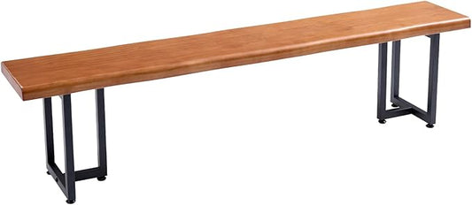 Durable Solid Wood Top Bench with Metal Triangular Legs – Stylish Long Dining Bench for Home, Office, Restaurant & Patio Chair (Wooden Brown Bench, 62.99in)