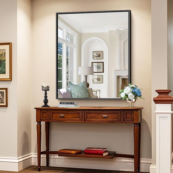 KOCUUY 30x36 Inch Large Black Wall Mounted Mirror,Aluminum Framed Decorative Rectangular Bathroom Mirror for Wall Over Sink,Vanity Mirror for Bedroom Living Room Bathroom,Functional Oversized Mirror