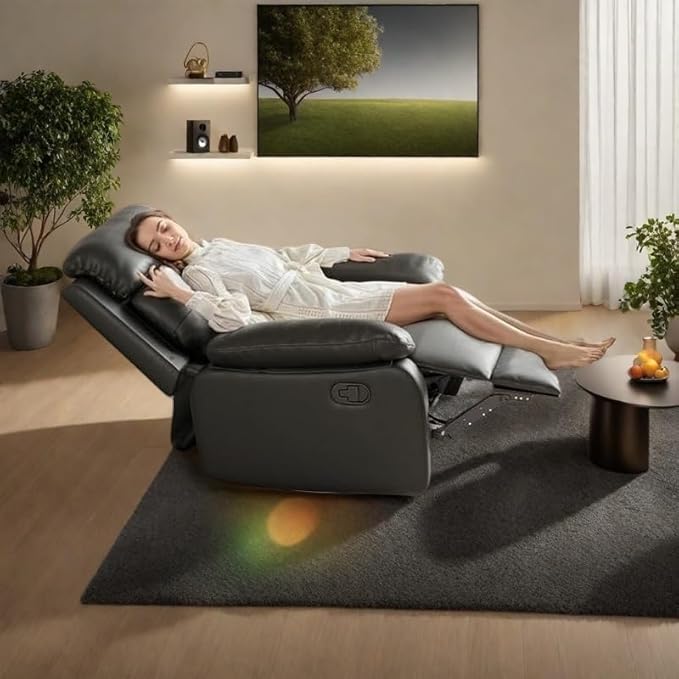 Swivel Rocker Recliner with 360 Degree Swivel, Small Recliners with 30 Degree, 90-150 Degree Angle, Faux Leather Lift Chair for Home Theater Seating, Adults, Living Room, Bedroom, Black