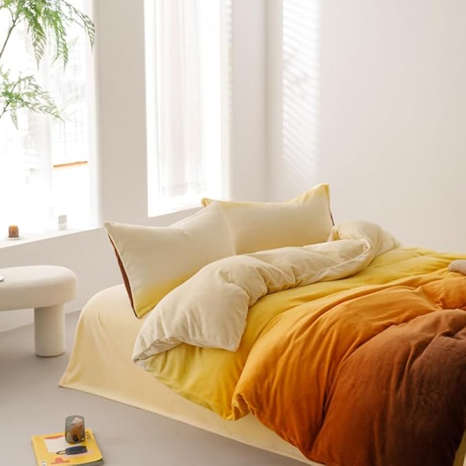 CLOTHKNOW Dark Orange Yellow California King Comforter Set 3Pcs Fluffy Bedding Comforter Sets Dark Yellow Comforters with 2 x Pillow Cases