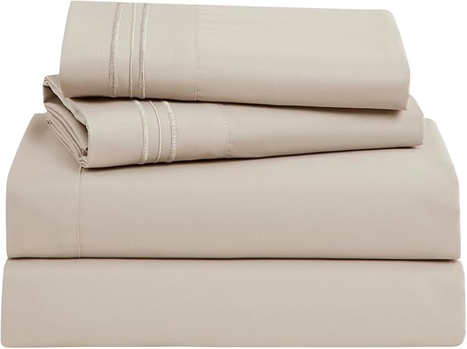 Clara Clark Bed Sheets, Premier 1800 Series Bed Sheet Set, Deep Pocket, Wrinkle, Fade, Stain Resistant, Luxury Soft Bedding Sheets & Pillowcases, California King, Linen