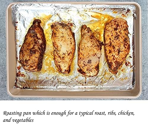 Kitcom Nonstick Bakeware Sets Textured 6-Piece with Cookie Sheet Set, Roasting Pan, Round Cake Pan, Loaf Pan, Heavy Duty Carbon Steel Premium Baking Pans, Champagne Gold