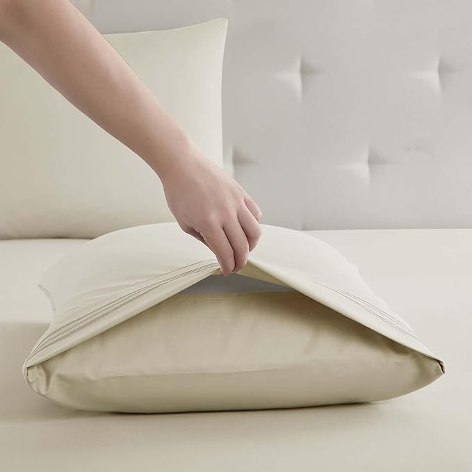 Clara Clark Bed Sheets, Premier 1800 Series 4 Piece Bed Sheet Set, Deep Pocket, Wrinkle, Fade, Stain Resistant, Luxury Soft Bedding Sheets & Pillowcases, California King, Beige Cream