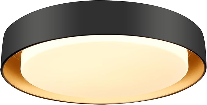 Hlite 13 inch Ceiling Light Fixture,Black LED Flush Mount Ceiling Light with Gold Inside,3000K/Warm White/24W,Dimmable 1920LM Indoor Room Decorative Modern Ceiling Lights for Bedroom Kitchen(1 Pack)