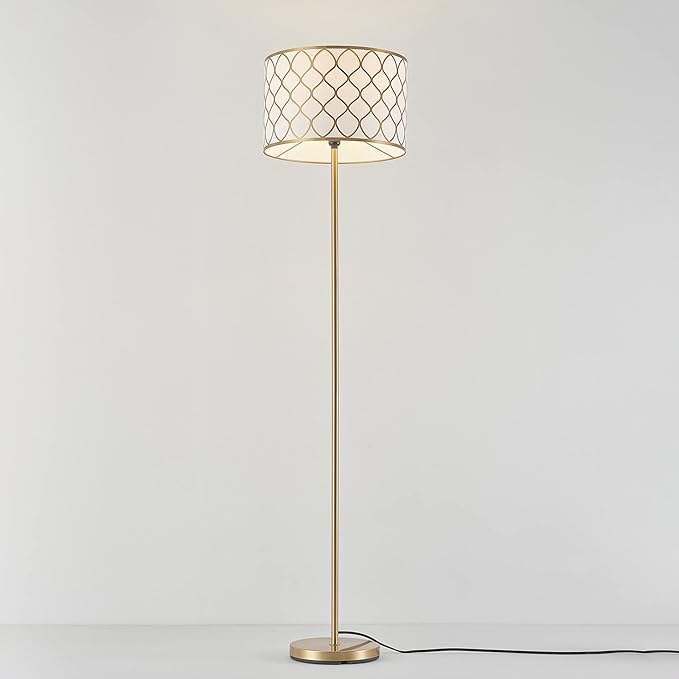 Globe Electric 65787 Kinsley 65" Floor Lamp, Matte Brass, Metal Mesh Over Cotton Shade
