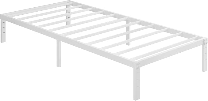 12 Inch Twin Bed Frames, Heavy Duty Metal Twin Platform Bed Frame, No Box Spring Needed, Easy Assembly, Noise-Free, White