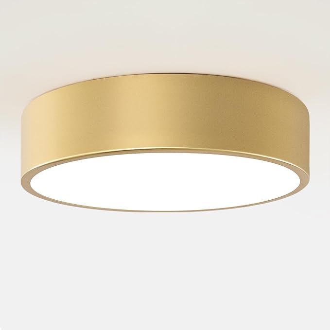 Modern Gold Flush Mount Light, 12 Inch 2-Light Round Close to Ceiling Fixture, Minimalist Lamp for Foyer, Hallway, Kitchen Island, Bedroom, Laundry, Bathroom
