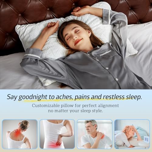 BETU Cooling Pillows Queen Size Set of 2, Shredded Memory Foam Pillows Cool for Hot Sleepers, Adjustable Firm Soft Support Bed Pillows Perfect for Back Neck Pain and Side Sleeping with Cover, White