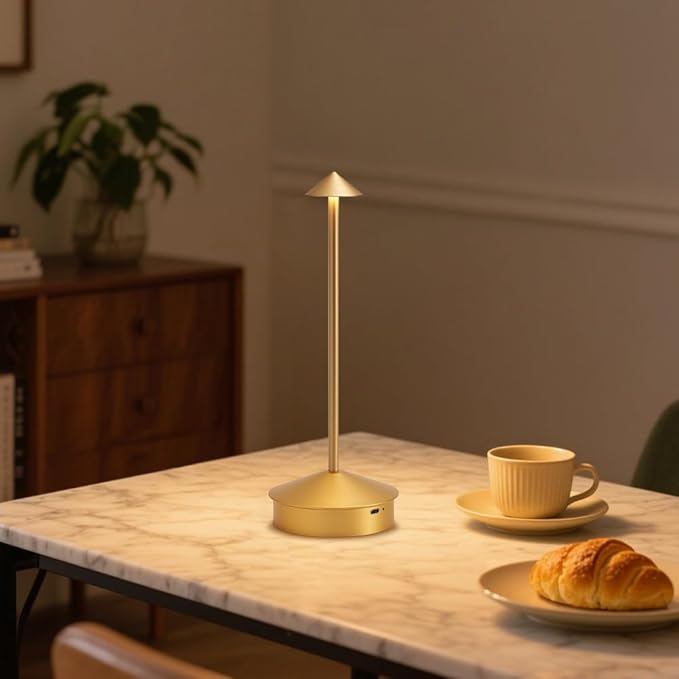 EJQ Cordless Table Lamp,Portable LED Desk Lamp, 6000mAh Battery Operated, 3 Color Stepless Dimming Up Touch Lamp for Restaurant/Bedroom/Bars/Outdoor Party/Camping/Coffee Shop Night Light(Gold)