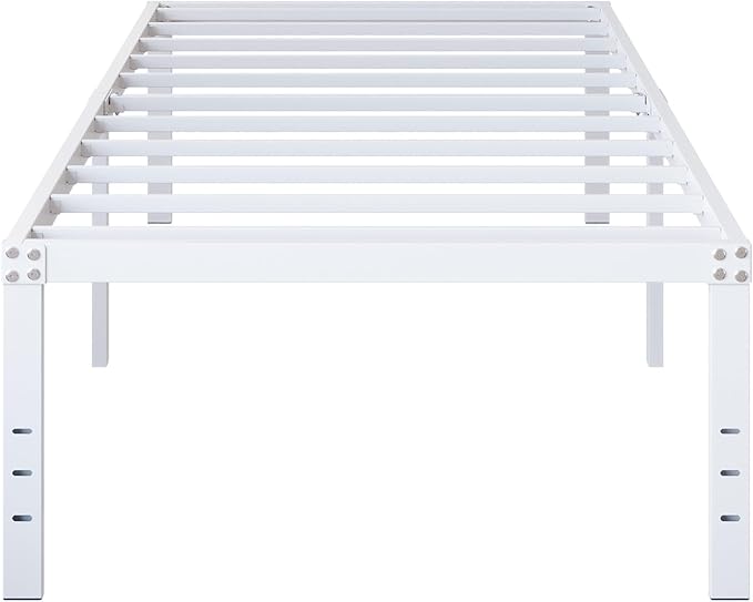 18 Inch Twin Bed Frame Heavy Duty No Box Spring Needed Metal Platform with Maximum Storage, Easy Assembly, Noise Free, White