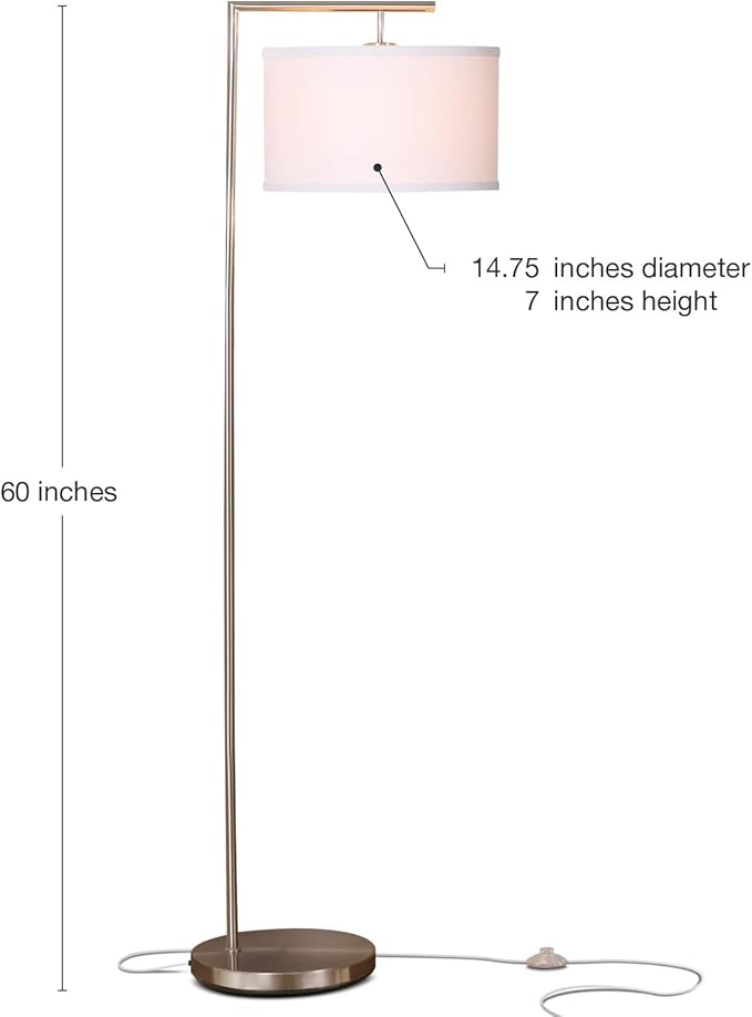 Brightech Montage Modern Floor lamp, LED Floor Lamp for Living Rooms & Offices - Tall Standing Lamp for Bedroom Reading - Corner Pole Lamp for Contemporary Home Decor - Satin Nickel