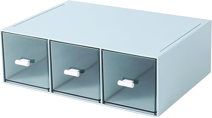 Plastic 3 Drawer Organizer for Cosmetic Storage, Desk Organizer, Makeup Organizer for nail polish, Lipstick, Brushes, Jewelry, Skincare, Bathroom Organization Boxes - Blue