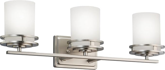 Kichler Hendrik 24" Vanity Light in Brushed Nickel, 3-Light Modern Bathroom Vanity with Satin Etched Cased Opal Glass, (24" W x 8" H), 5078NI