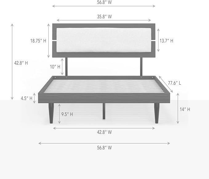 Modern Solid Wood Platform Bed with Adjustable Headboard with Cushion – No Box Spring Needed,Fast Assembly – Full Size in Walnut