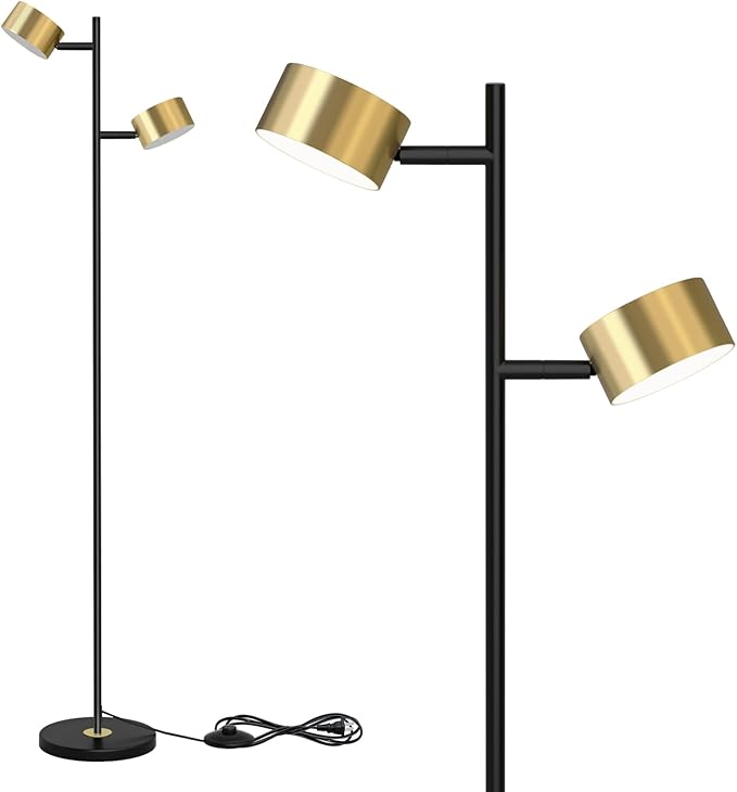 LED Floor Reading Lamp with 3 Color Temperatures, Adjustable Heads Standing Lamp for Living Room Bedroom Office, Minimalist Floor Lamp with Foot Switch, Black